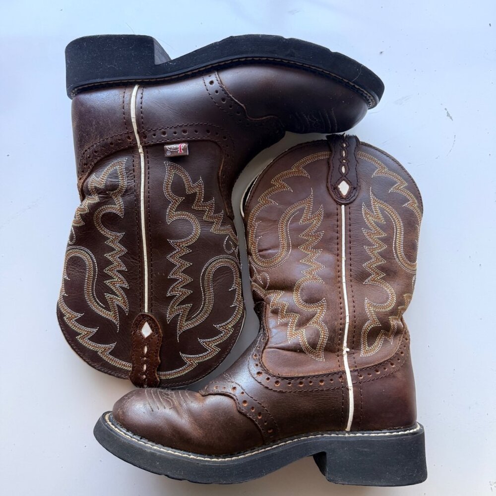 Justin Western Boots Womens 6.5B Brown Cowhide Leather Inji Aged Bark Western - Picture 4 of 15